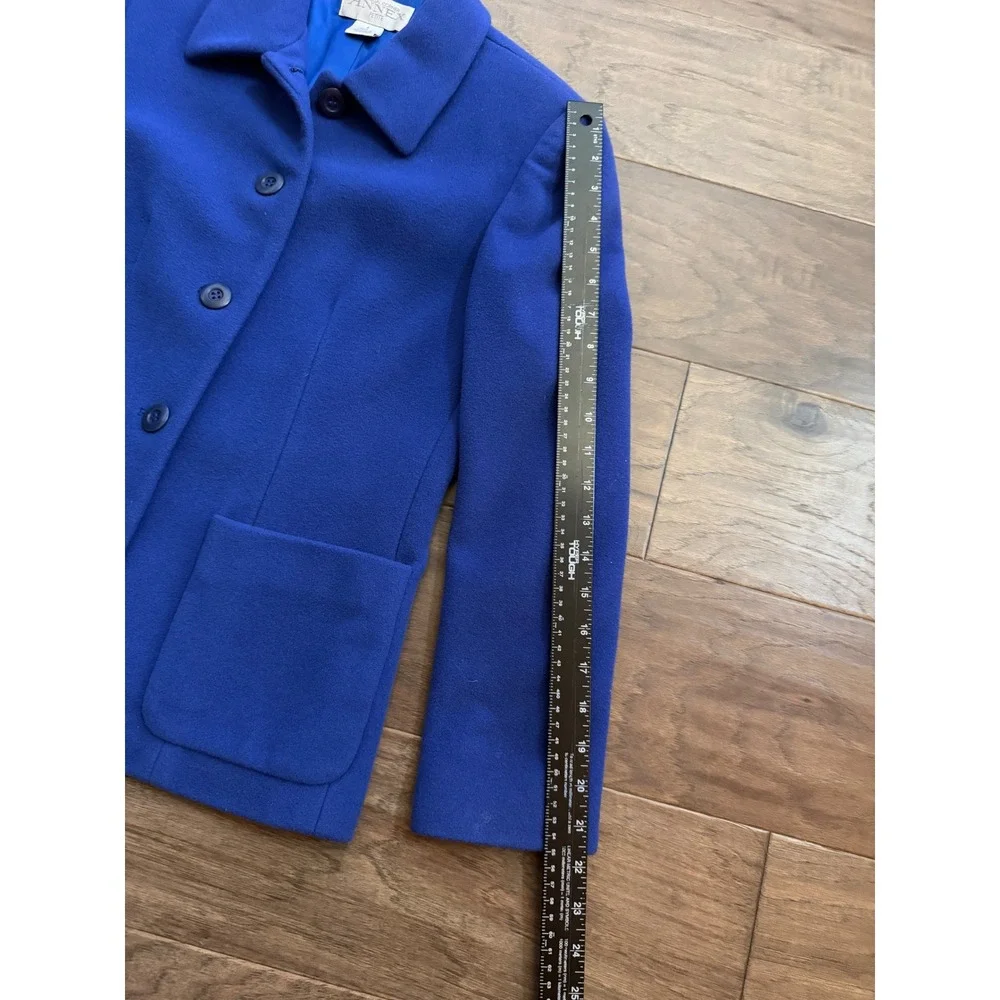 Casual Corner Annex Blazer Womens 4P Blue Wool Cashmere Solid Petite Profess